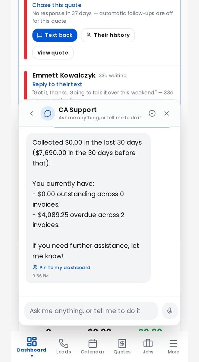 Asking the app a business question and pinning the answer
