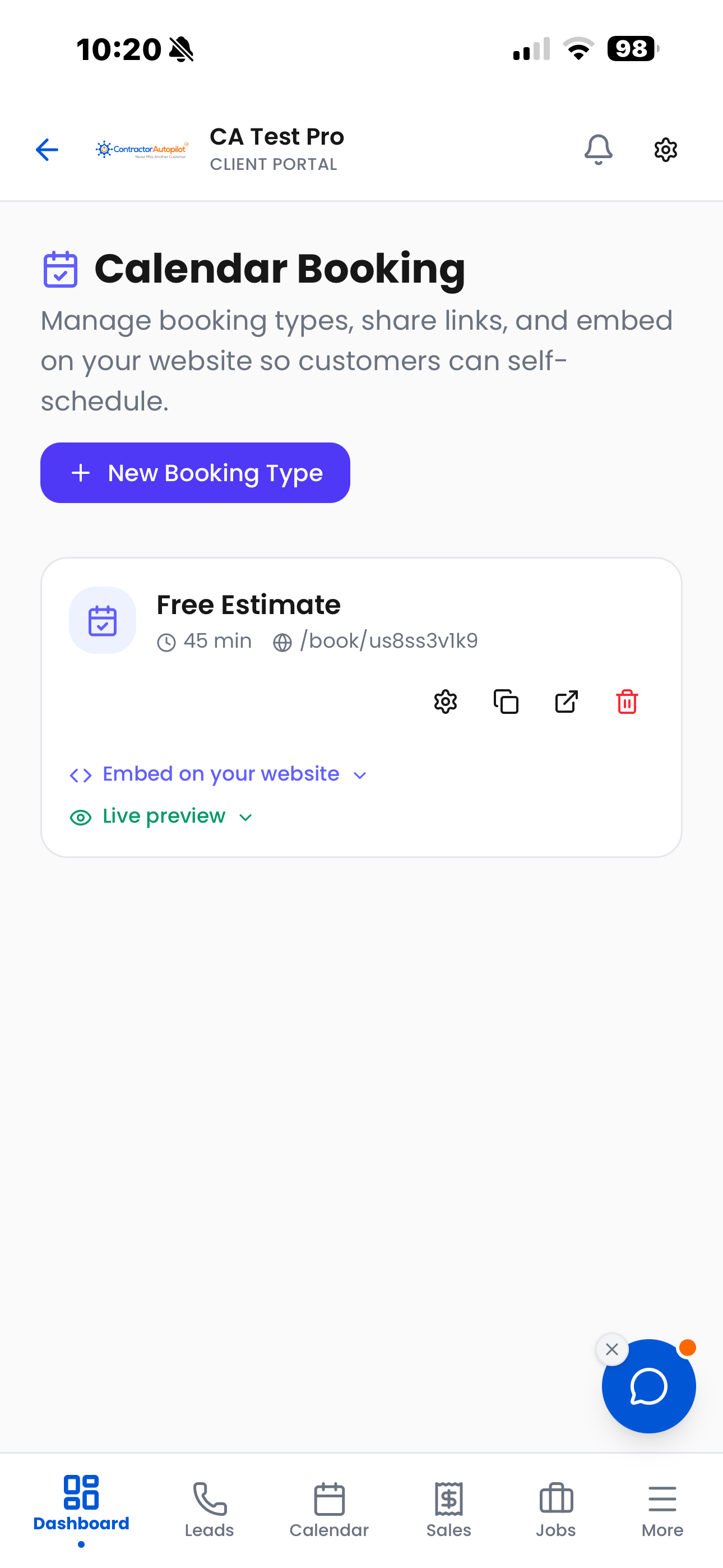 Online booking for contractors