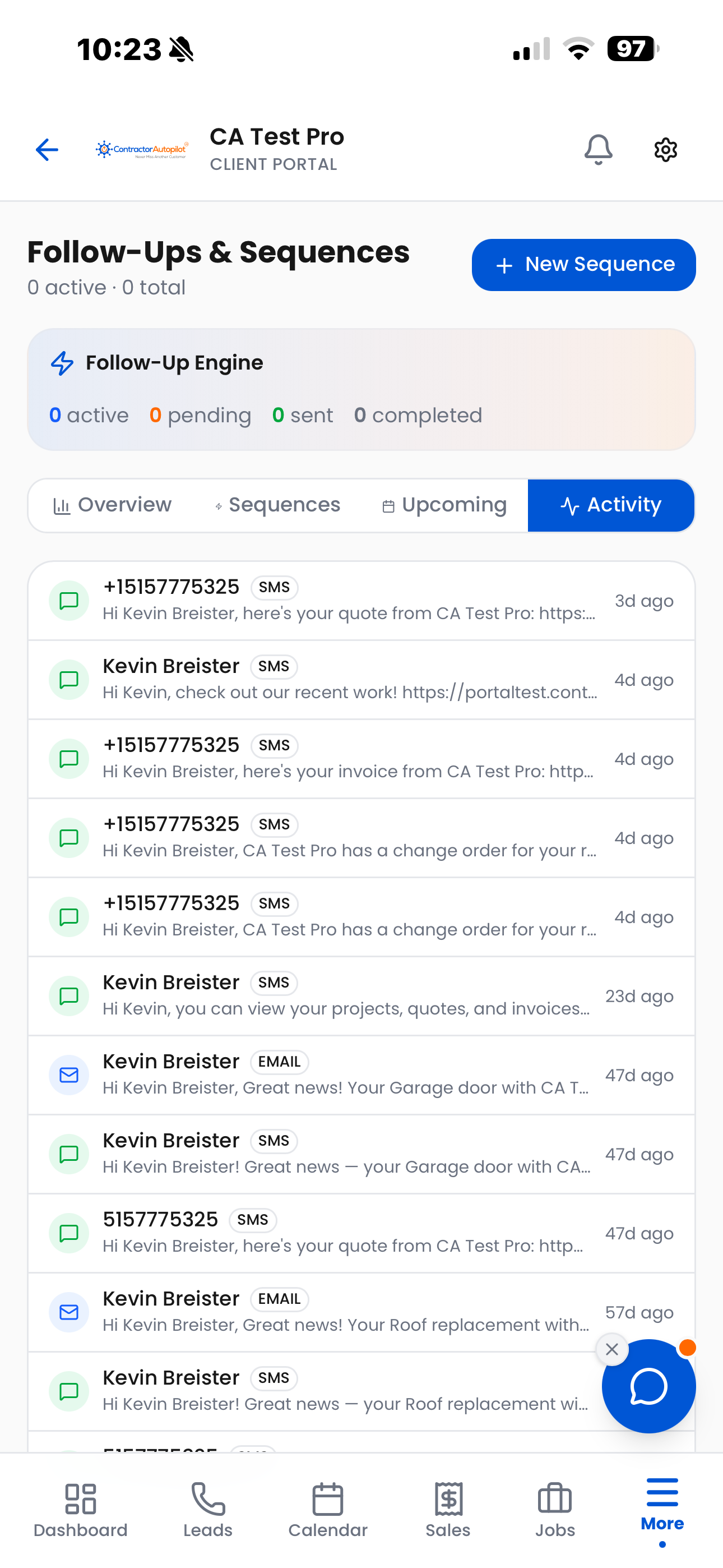 SMS follow-ups for contractors