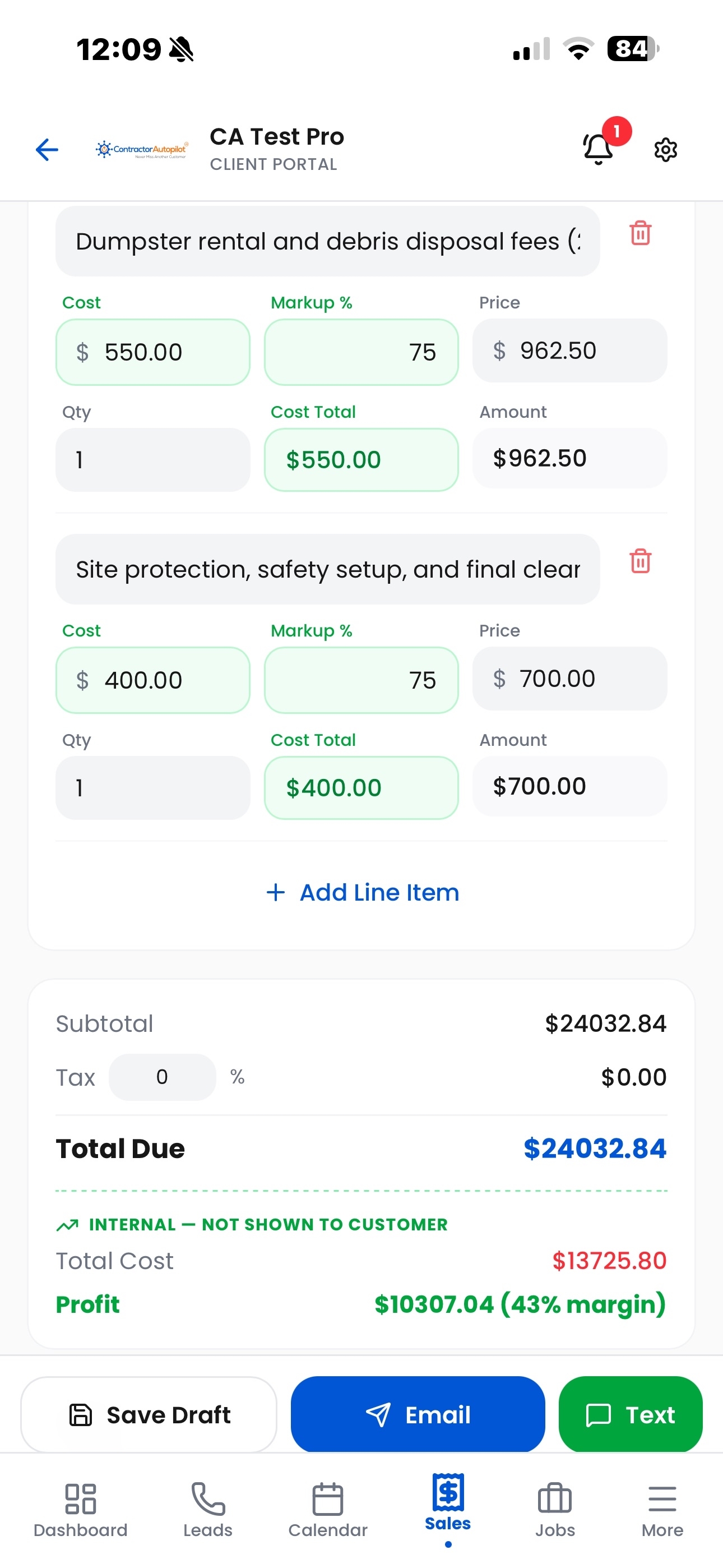 One-click invoicing for contractors