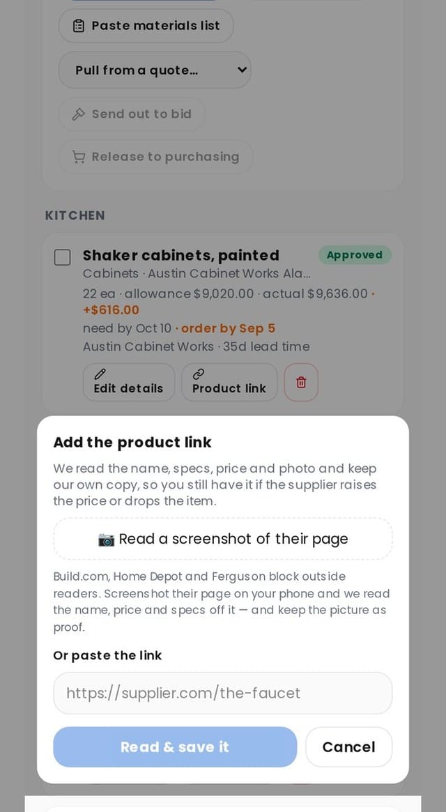 Reading a supplier product page price into a selection