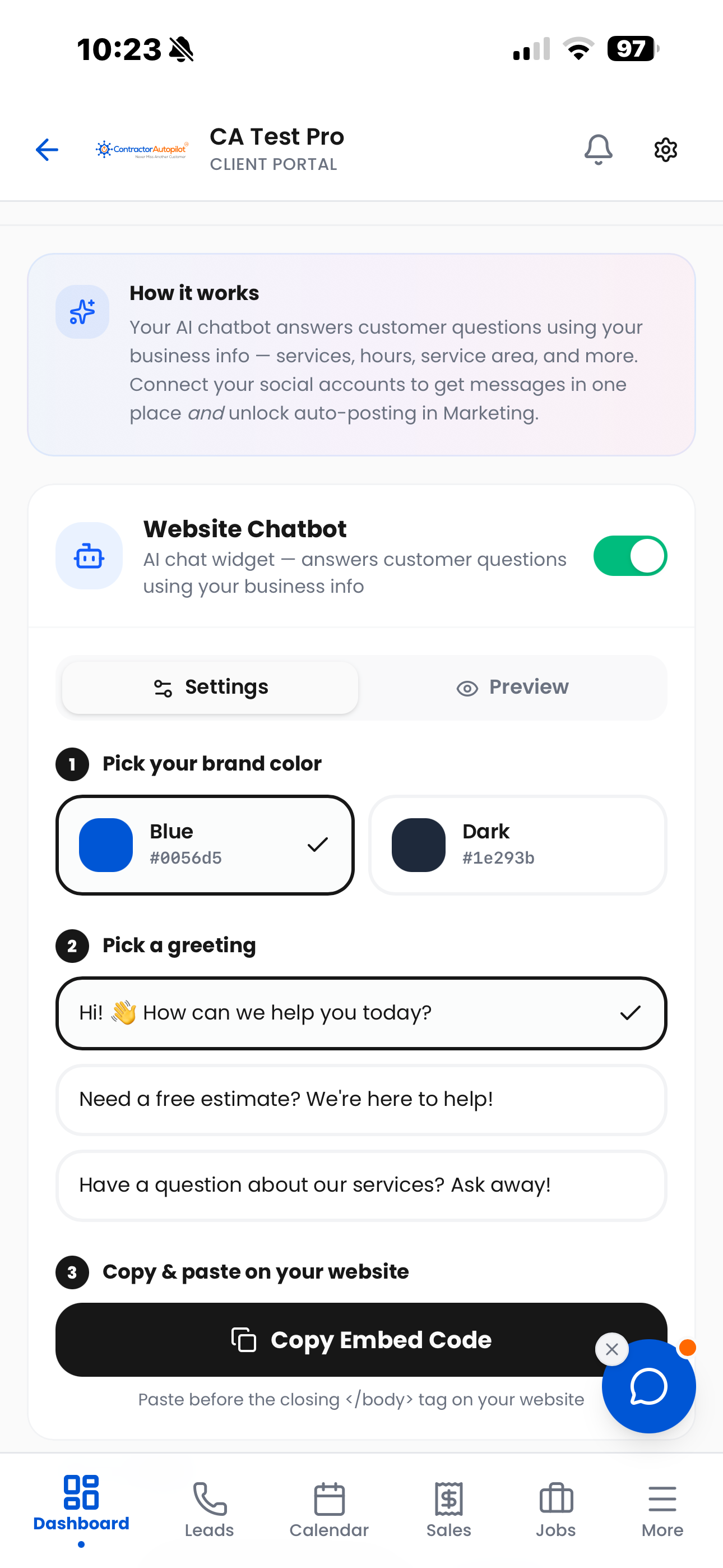 AI web chat for contractors
